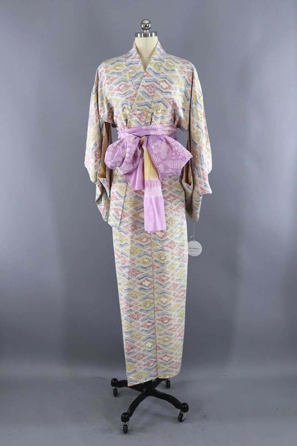 Vintage Pastel Watercolor Silk Kimono - image 1