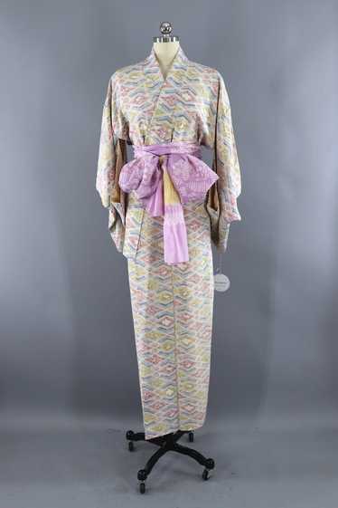 Vintage Pastel Watercolor Silk Kimono