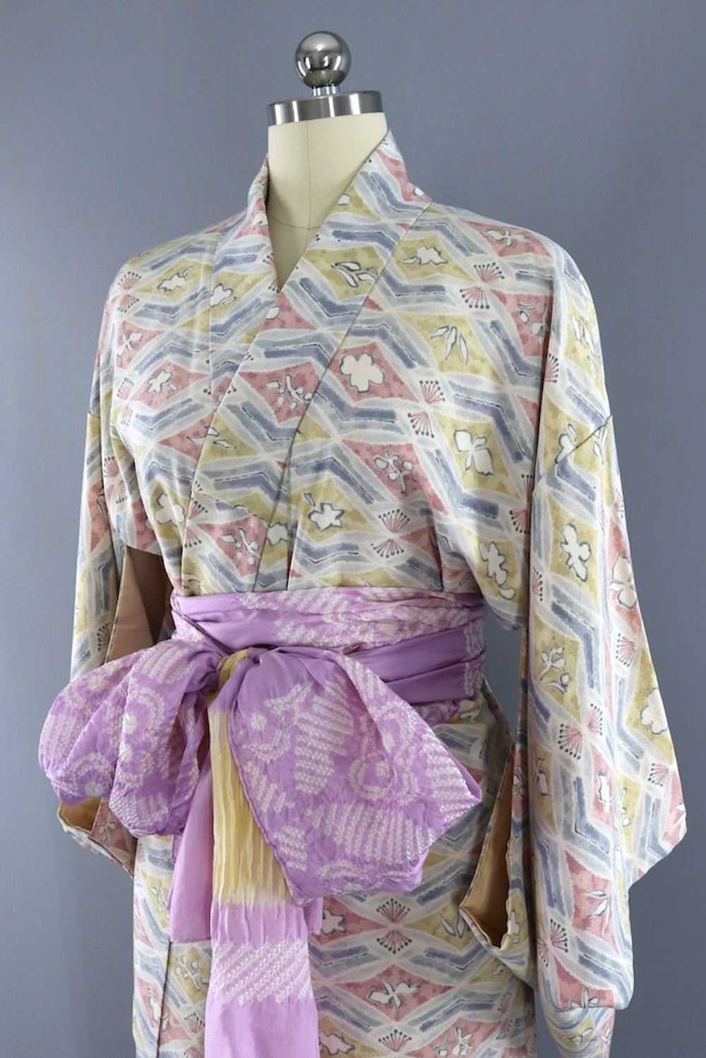 Vintage Pastel Watercolor Silk Kimono - image 2