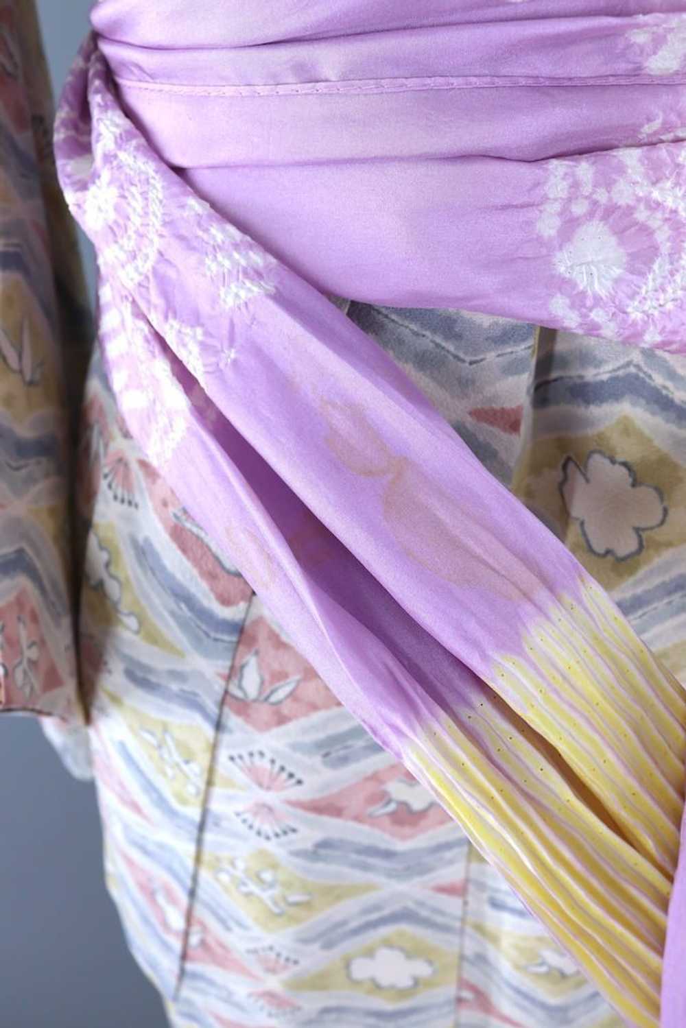 Vintage Pastel Watercolor Silk Kimono - image 5