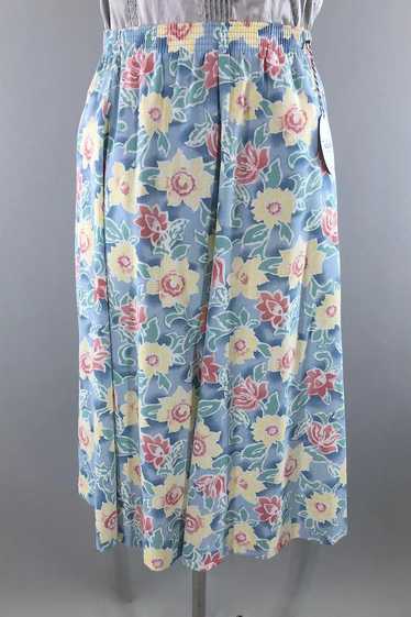 Vintage Pastel Blue Floral Print Skirt