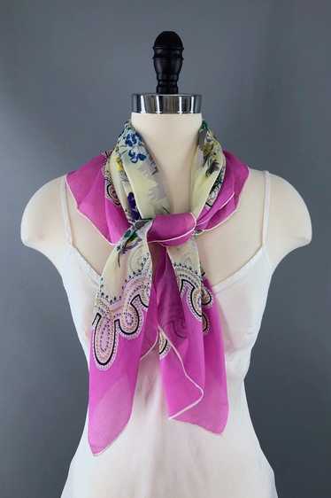 Vintage Orchid Pink Floral Silk Scarf