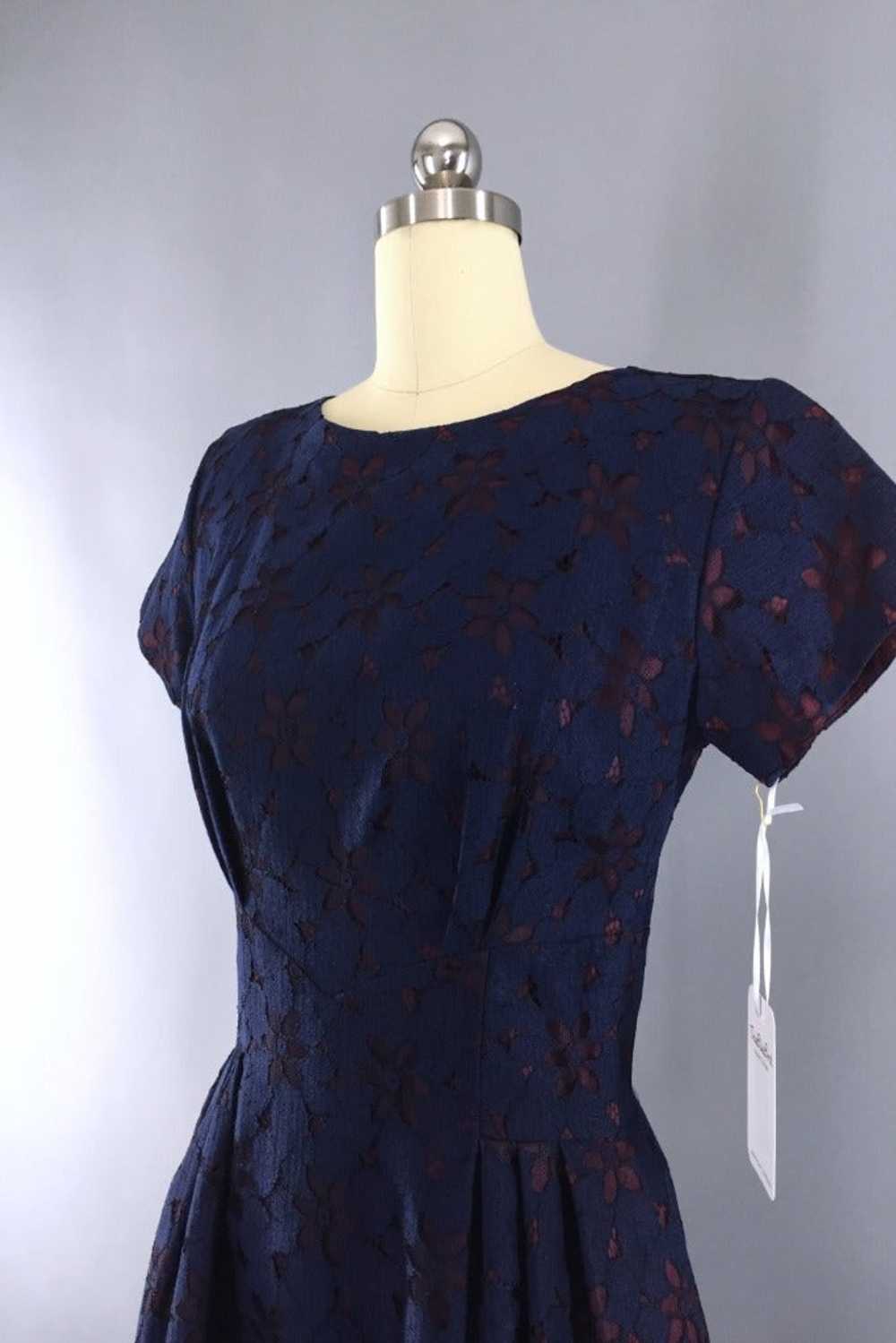 Vintage Navy Blue Lace Peplum Dress - image 2