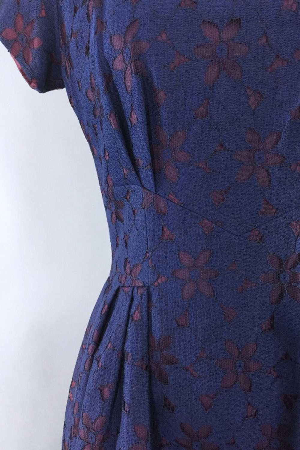 Vintage Navy Blue Lace Peplum Dress - image 3