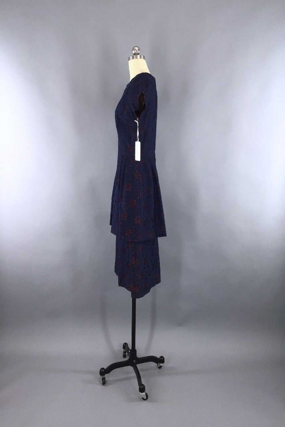Vintage Navy Blue Lace Peplum Dress - image 4