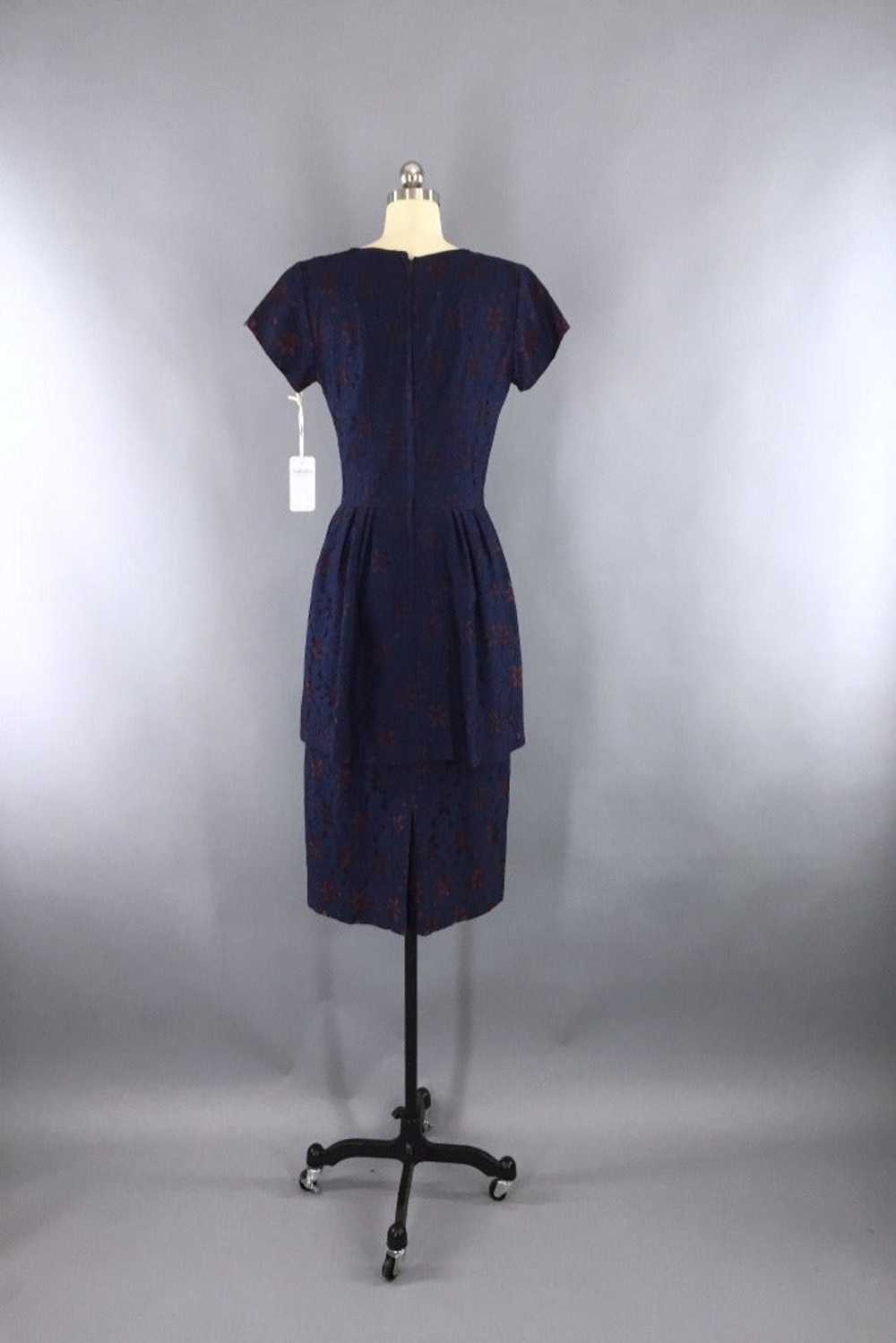 Vintage Navy Blue Lace Peplum Dress - image 5