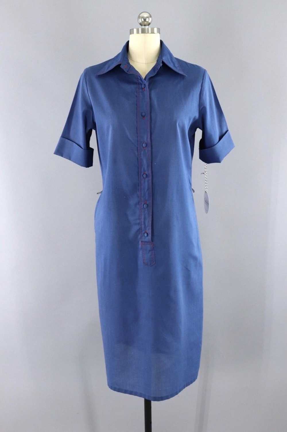 Vintage Navy Blue Lady Arrow Shirt Dress - image 1