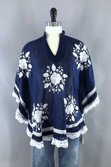 Vintage Navy & White Embroidered Tunic - image 1
