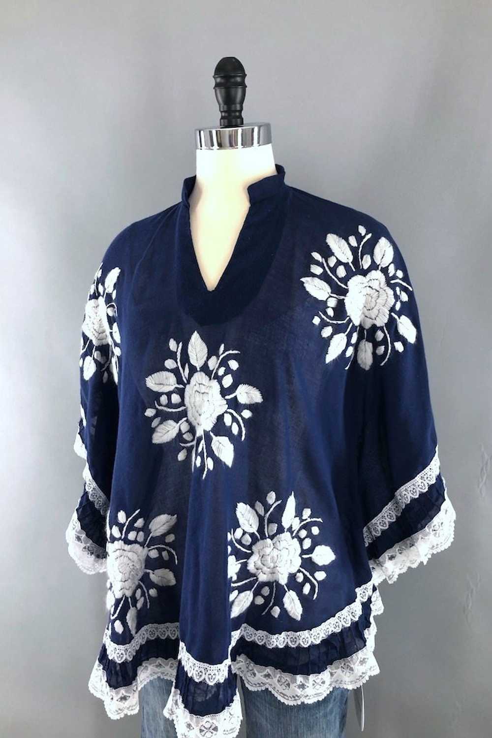 Vintage Navy & White Embroidered Tunic - image 2