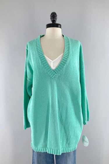 Vintage Mint Green V-Neck Sweater