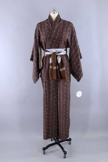 Vintage Mocha Batik Silk Kimono Robe