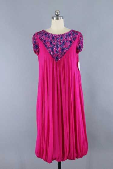Vintage Magenta Pink Chiffon Party Dress
