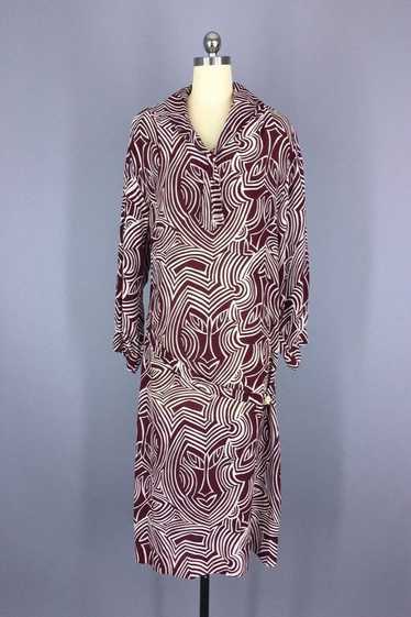 Vintage Maroon Abstract Print Day Dress