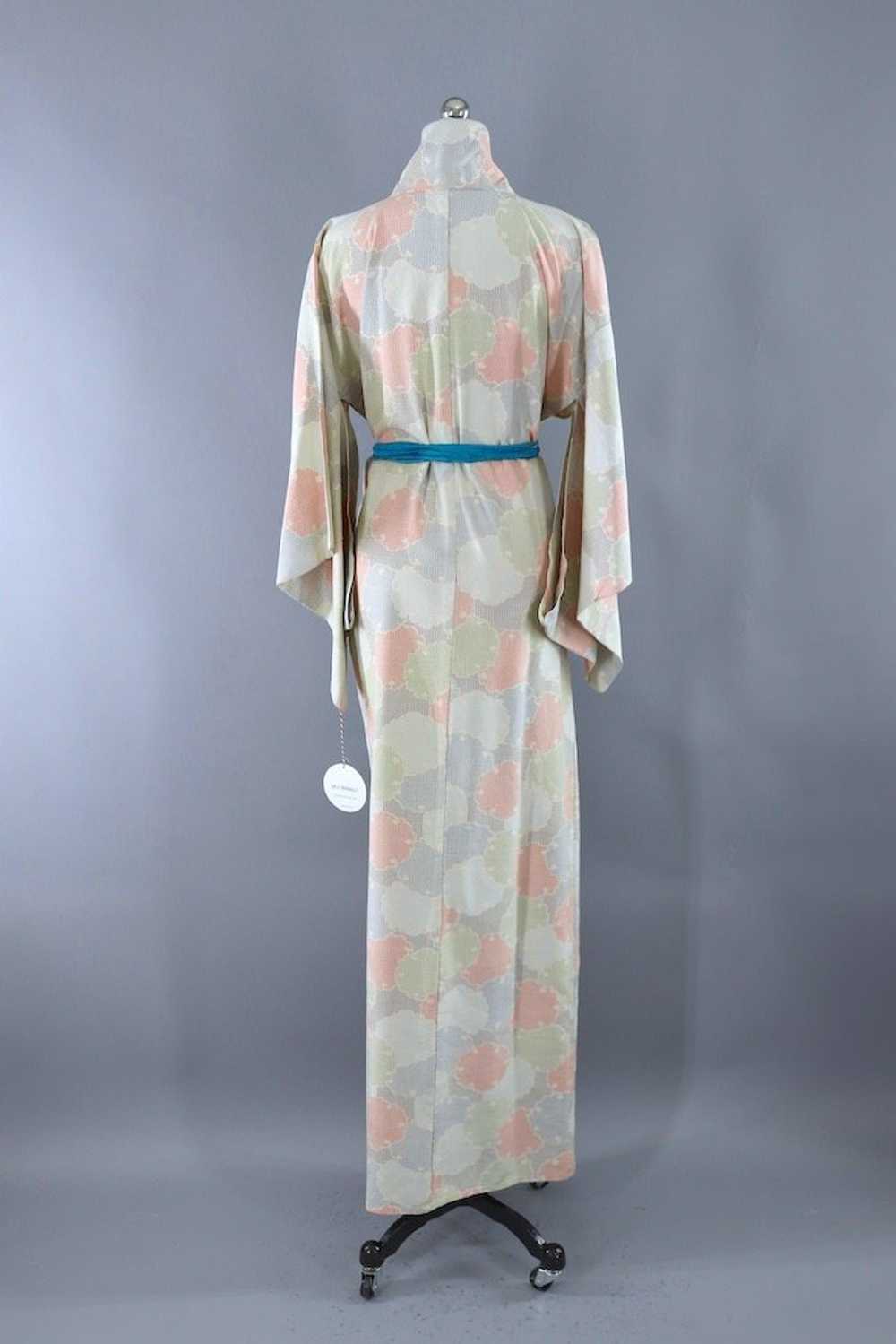Vintage Ivory Lily Pad Silk Kimono Robe - image 5