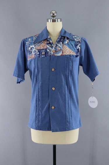 Vintage Hawaiian Print Chambray Shirt
