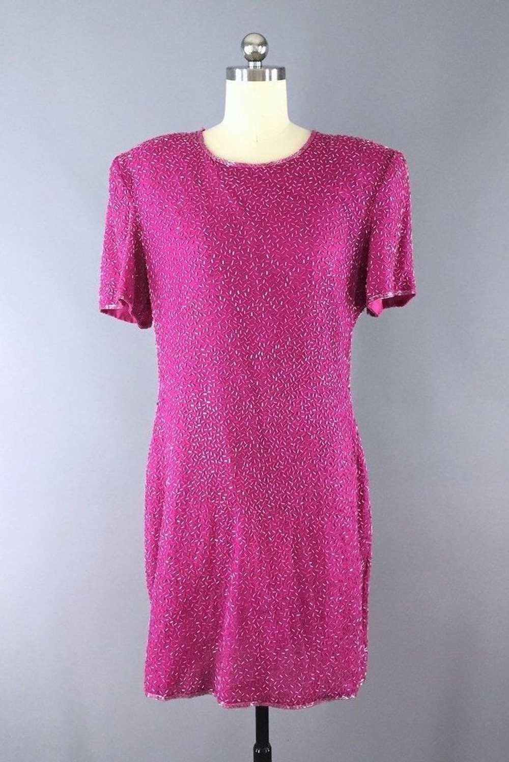 Vintage Hot Pink Beaded Dress - image 1
