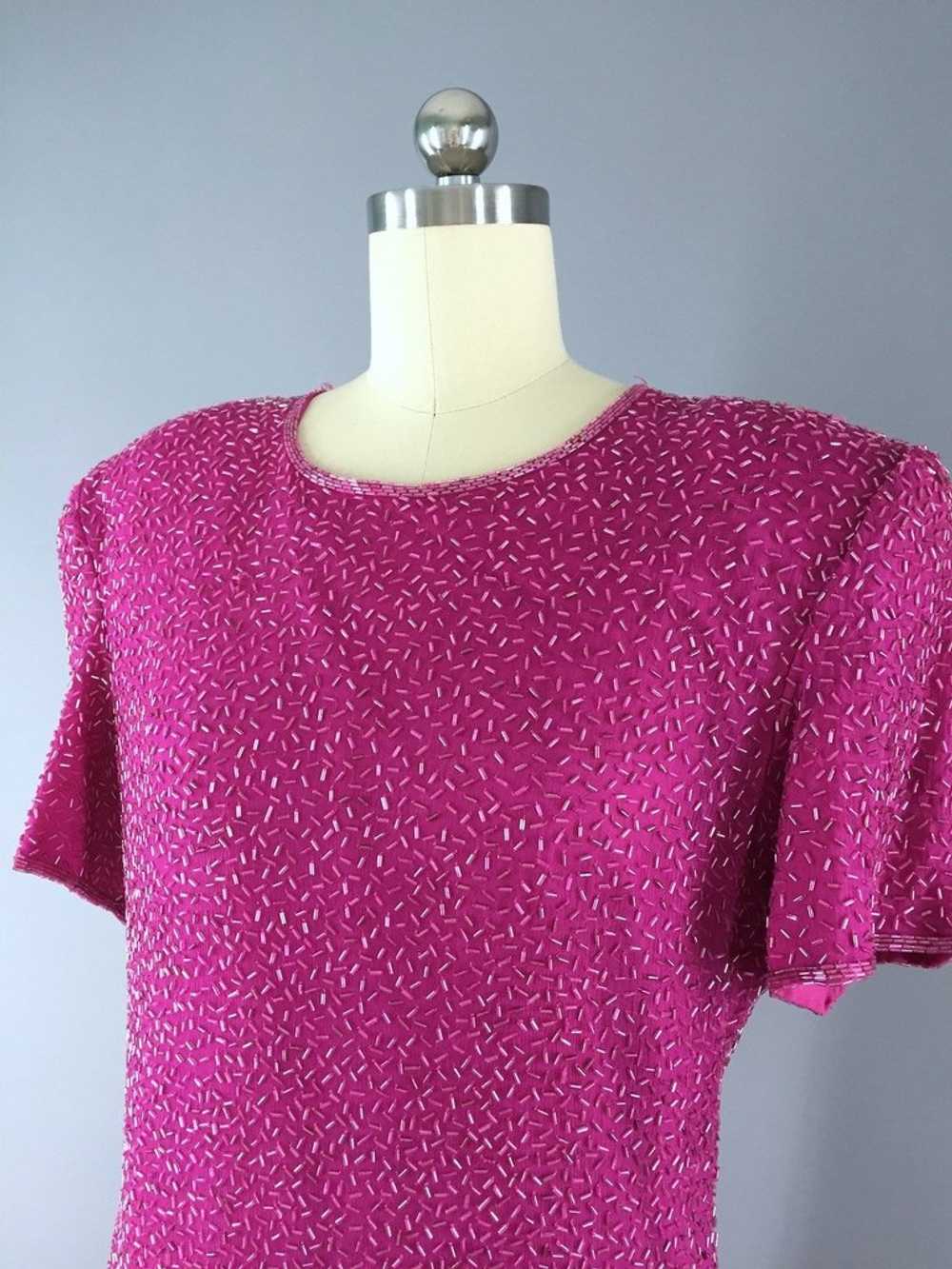 Vintage Hot Pink Beaded Dress - image 2