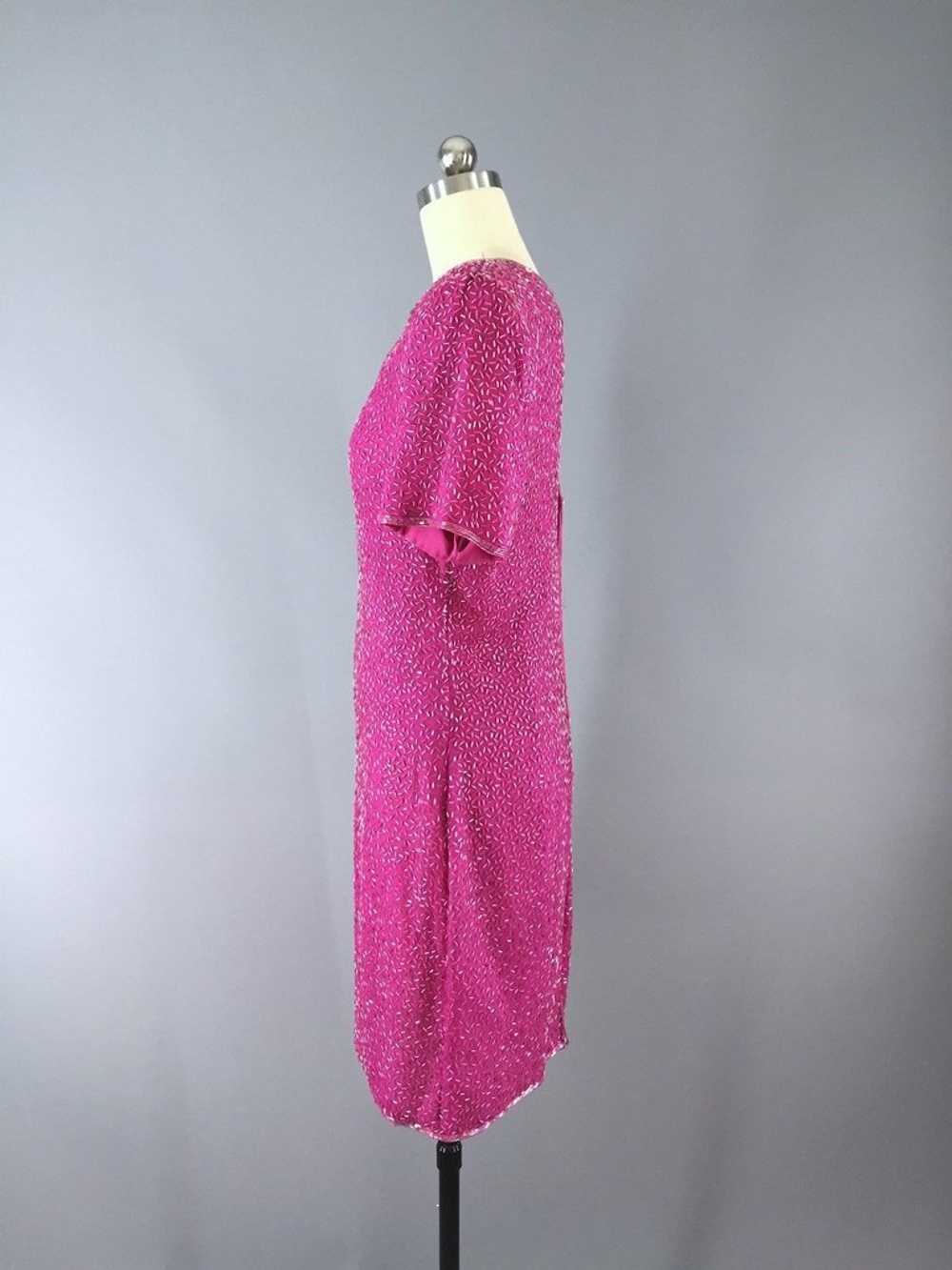 Vintage Hot Pink Beaded Dress - image 4