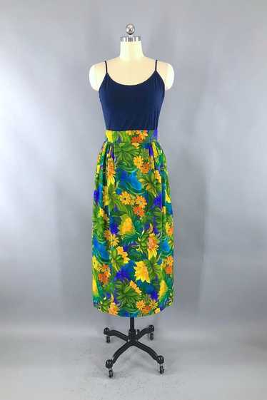 Vintage Green Hawaiian Print Maxi Skirt