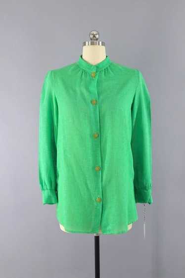 Vintage Green Linen Blouse