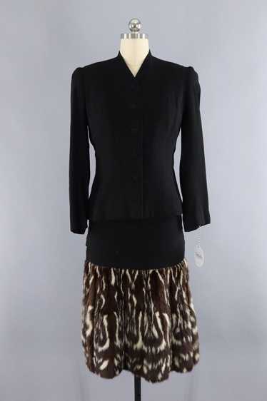 Vintage 1940s Hattie Carnegie Black Dress with Fur