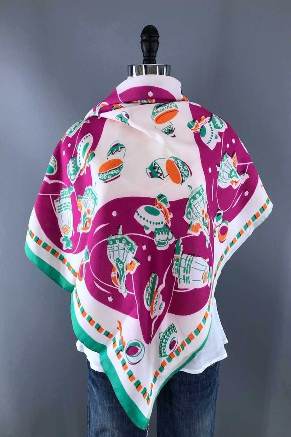 Vintage 1940s Mexican Novelty Print Scarf - image 4