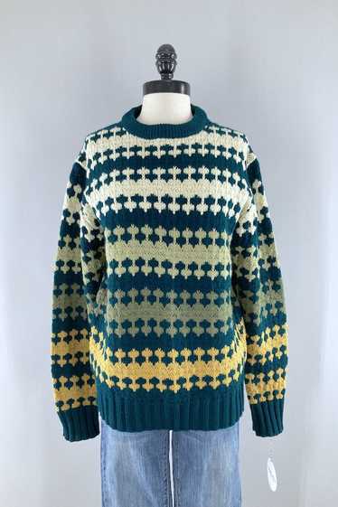 Vintage Green & Gold Knit Sweater
