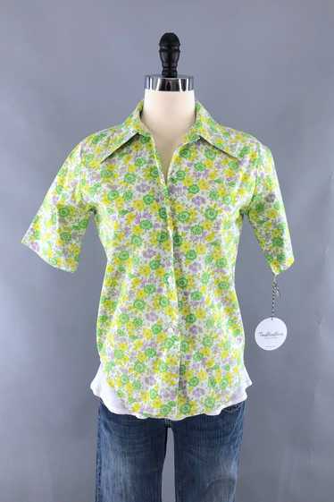 Vintage Green Floral Blouse