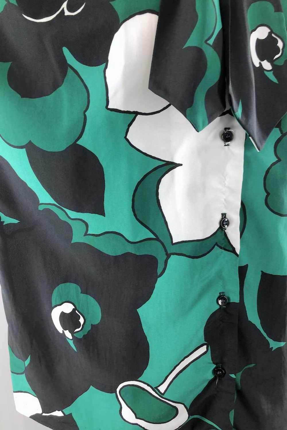 Vintage Green Floral Print Blouse - image 3