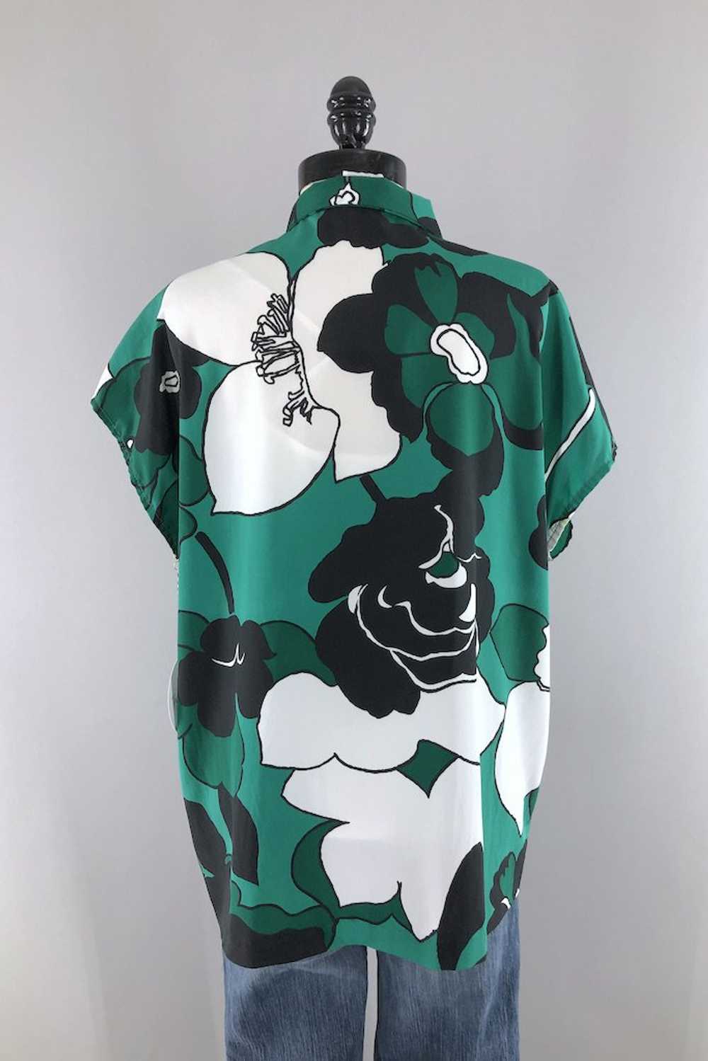 Vintage Green Floral Print Blouse - image 6