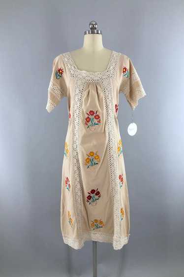 Vintage Embroidered Crochet Dress