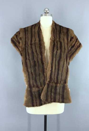 Vintage 1940s Small Dark Brown Fur Stole Wrap - image 1