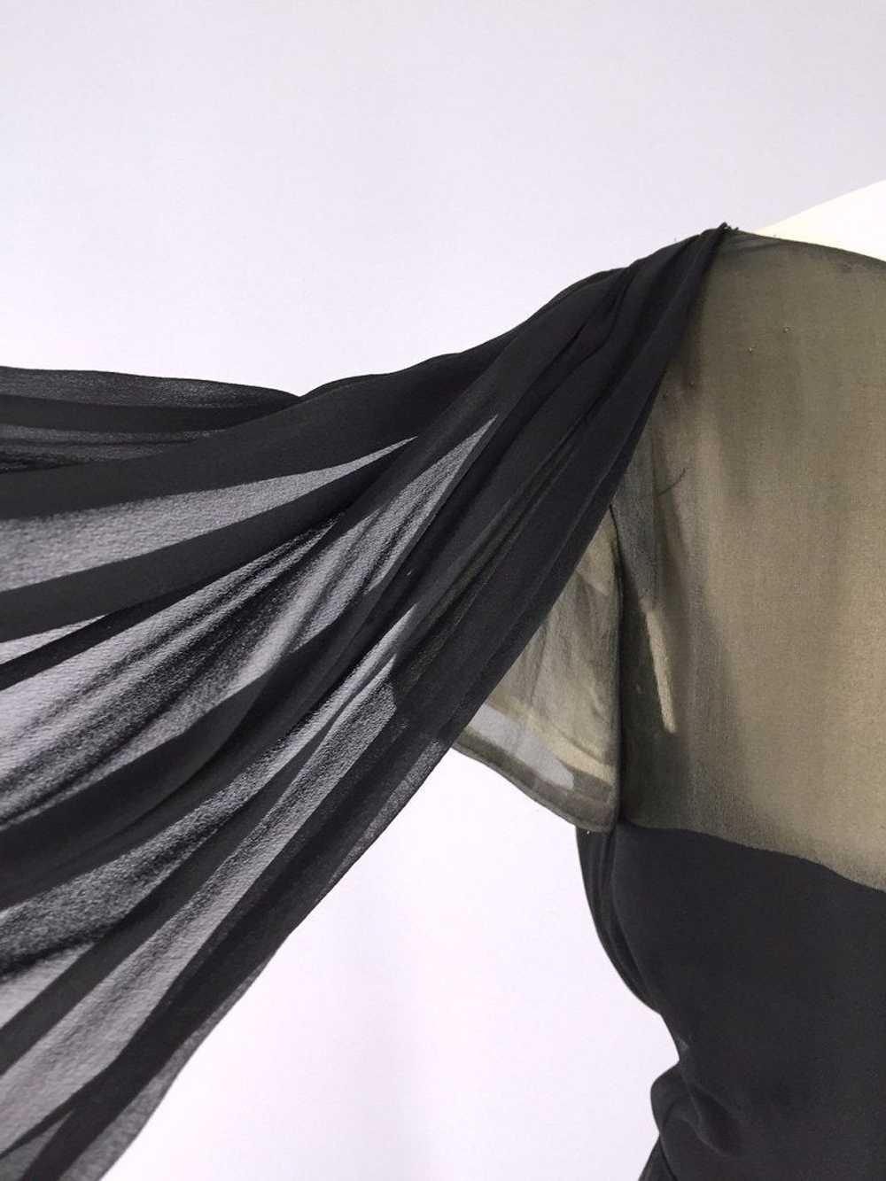 Vintage 1950s Black Chiffon Illusion Silk Dress - image 3