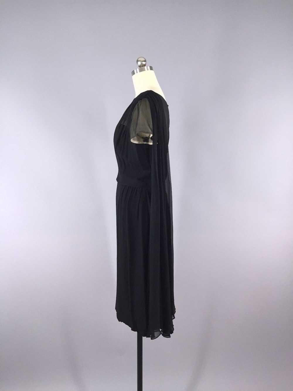 Vintage 1950s Black Chiffon Illusion Silk Dress - image 4