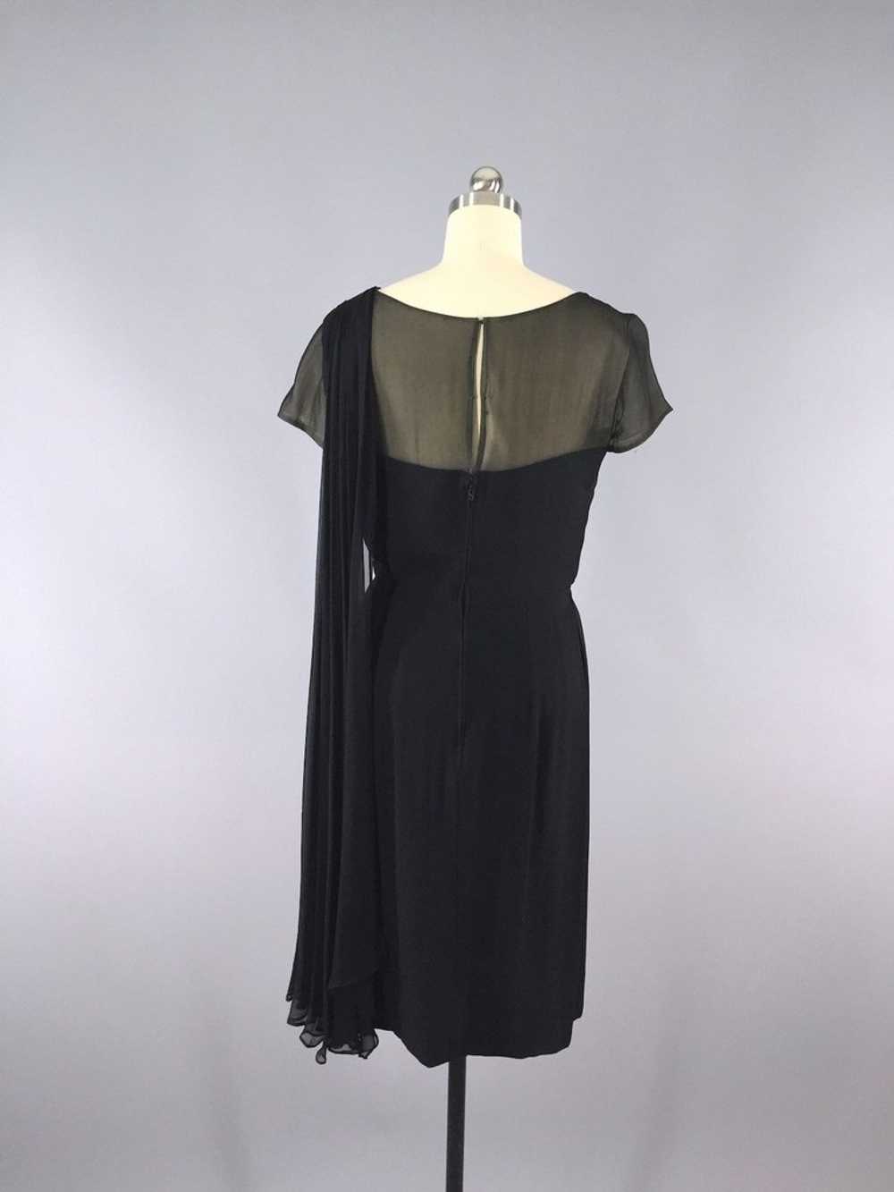 Vintage 1950s Black Chiffon Illusion Silk Dress - image 5