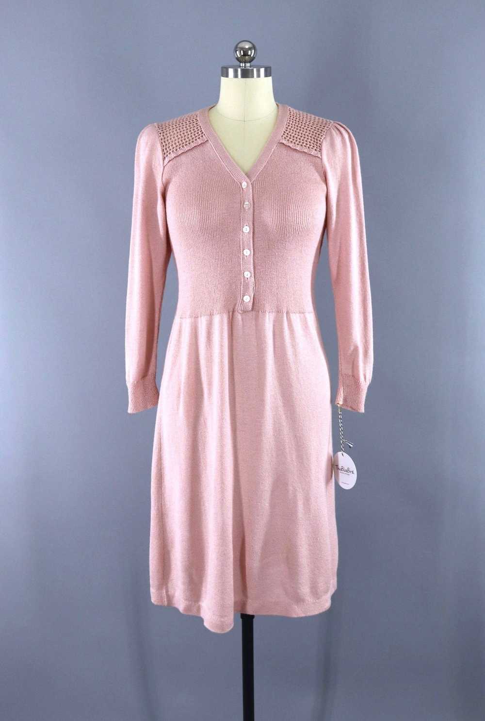 Vintage Blush Pink Knit Day Dress - image 1