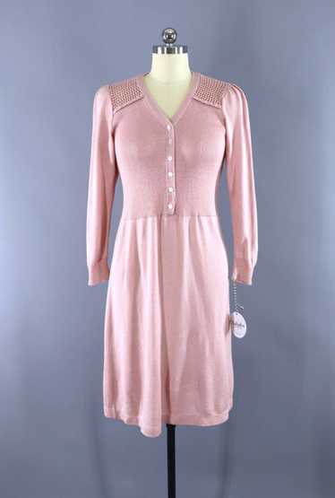 Vintage Blush Pink Knit Day Dress - image 1