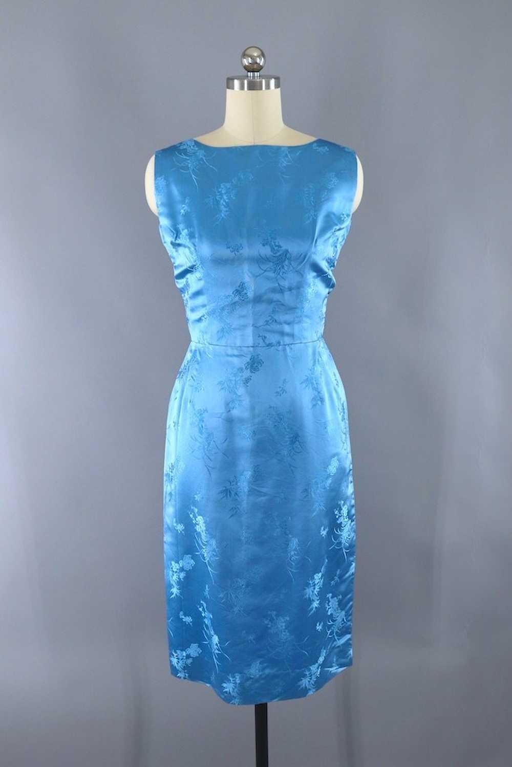 Vintage Blue Satin Dress and Jacket Set - image 2