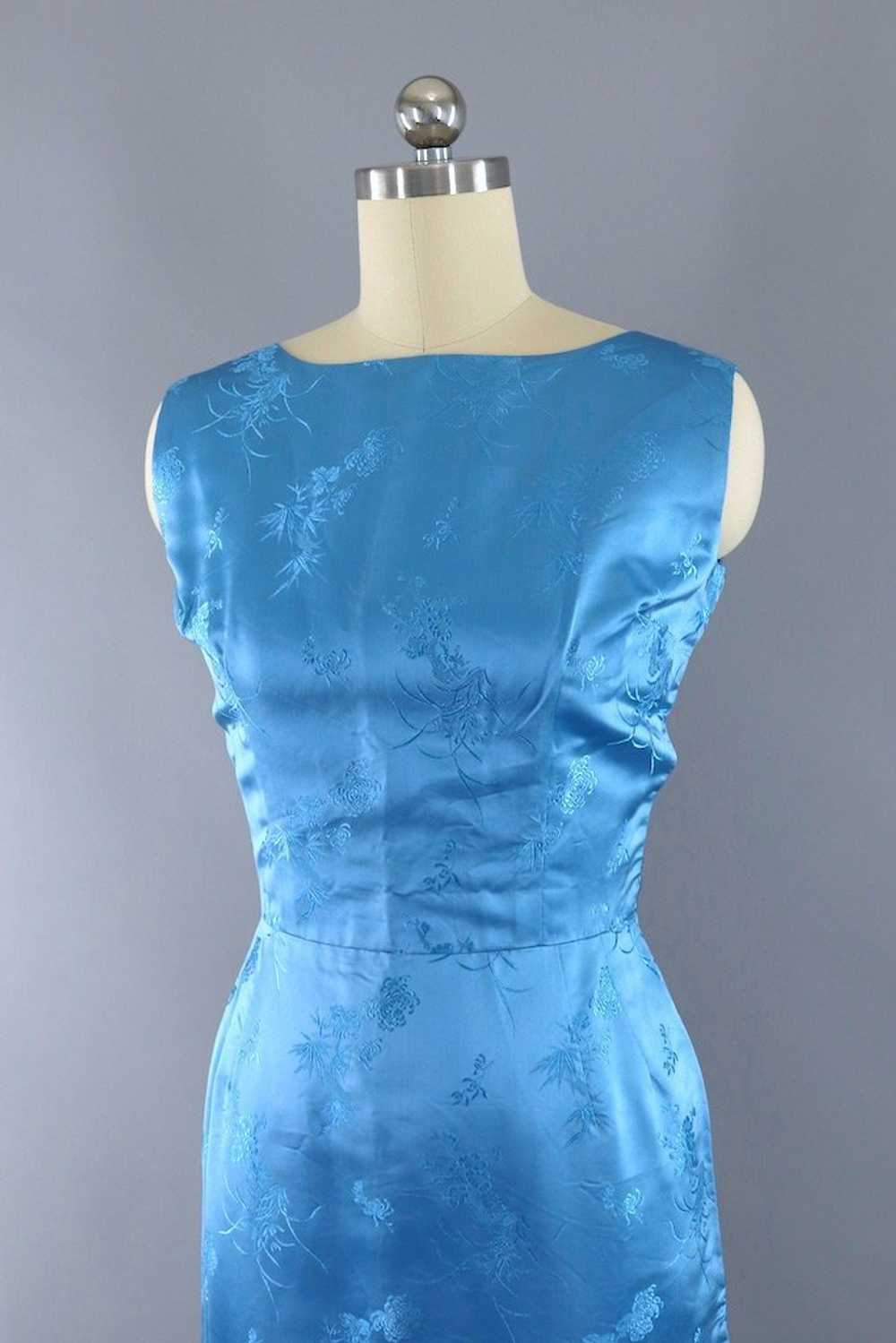 Vintage Blue Satin Dress and Jacket Set - image 3