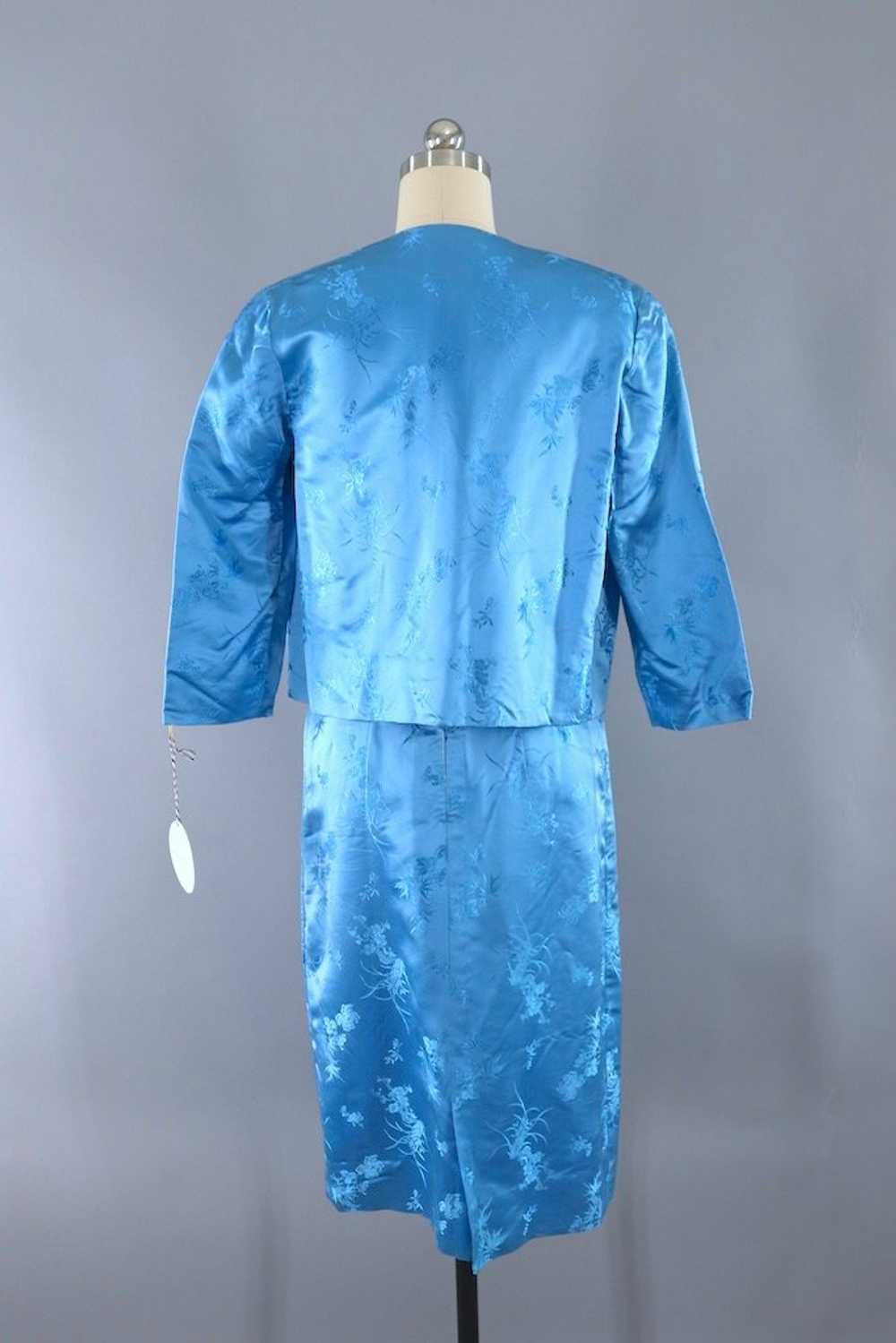Vintage Blue Satin Dress and Jacket Set - image 5