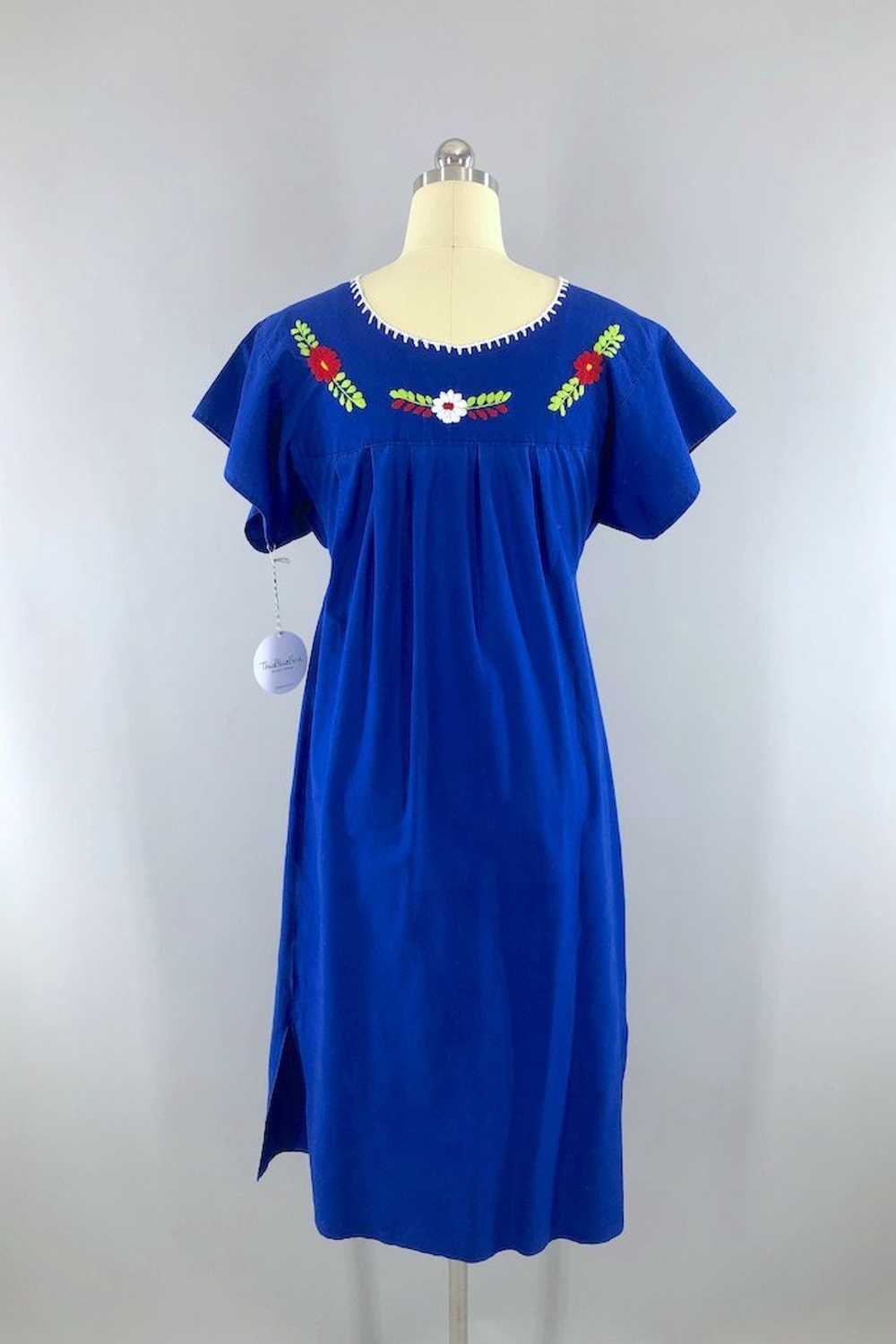 Vintage Blue Mexican Embroidered Caftan - image 5