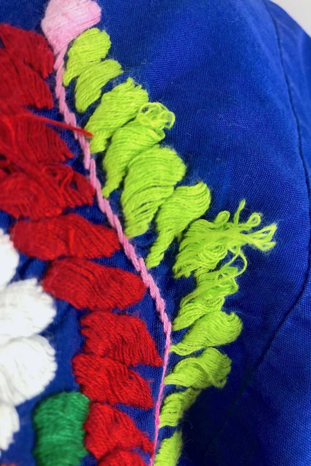 Vintage Blue Mexican Embroidered Caftan - image 6