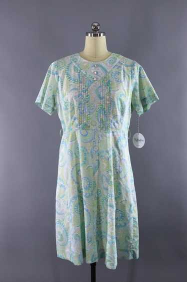 Vintage Blue Paisley Print Day Dress