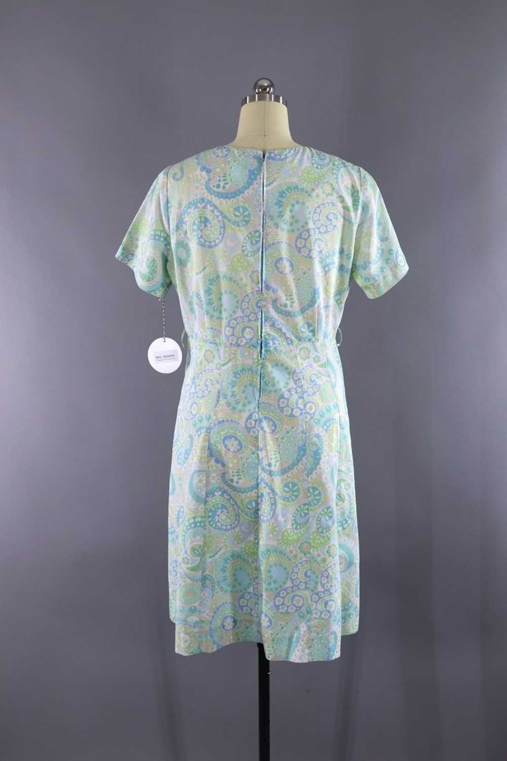 Vintage Blue Paisley Print Day Dress - image 4