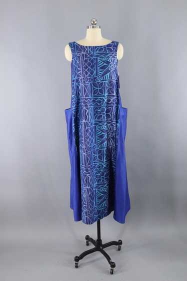 Vintage Blue Batik Maxi Dress