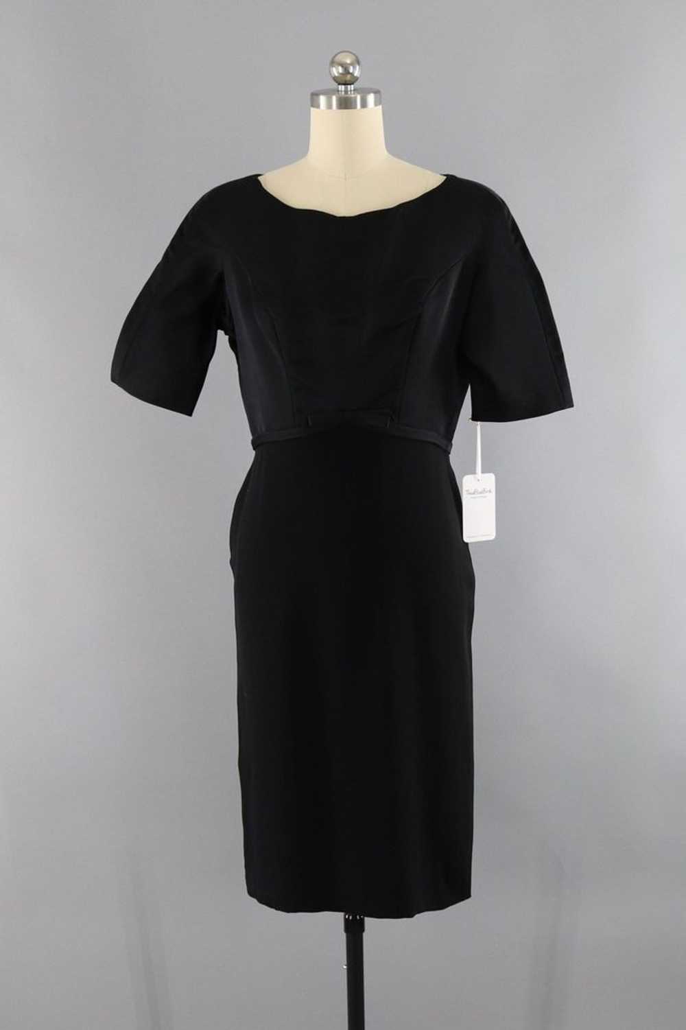 Vintage Black Satin Crepe Cocktail Dress - image 1