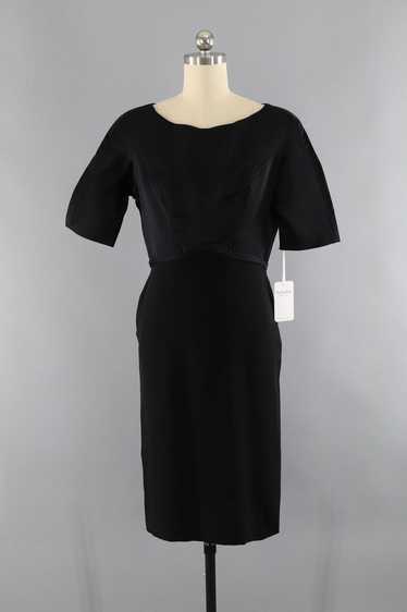 Vintage Black Satin Crepe Cocktail Dress
