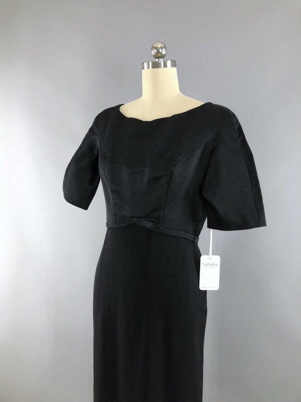Vintage Black Satin Crepe Cocktail Dress - image 2