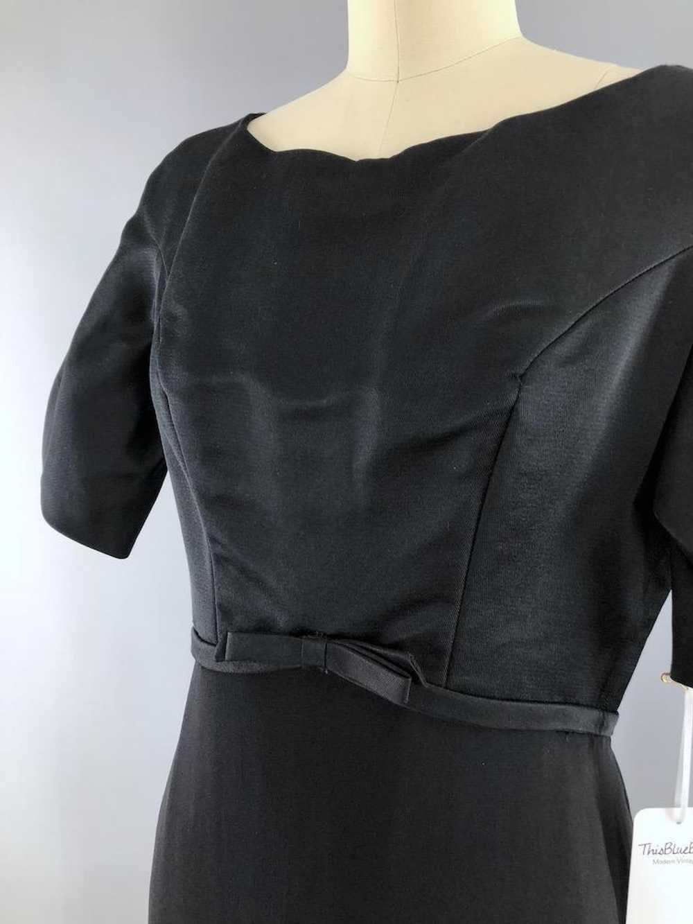 Vintage Black Satin Crepe Cocktail Dress - image 3