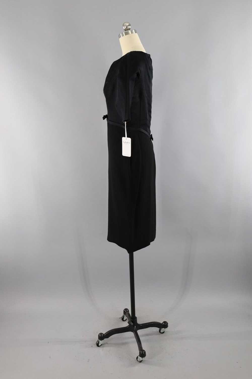 Vintage Black Satin Crepe Cocktail Dress - image 4